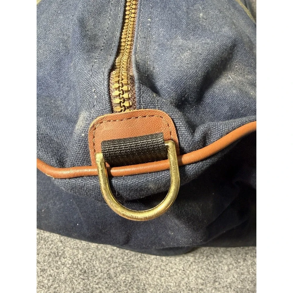 LL Bean Vintage 80s Blue Green Leather Handle Duffel Bag Zip‎ Top Freeport Maine
